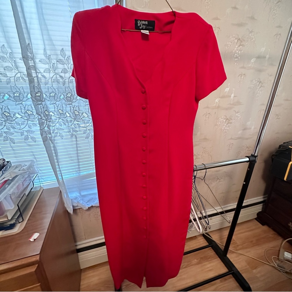 Front bottom, candy red dress